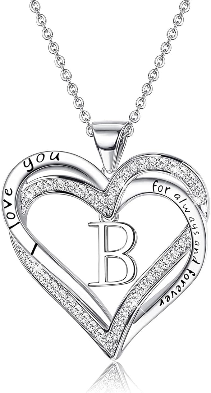 银心形首字母项链女孩精致字母项链 i love you forever 情侣项链情人